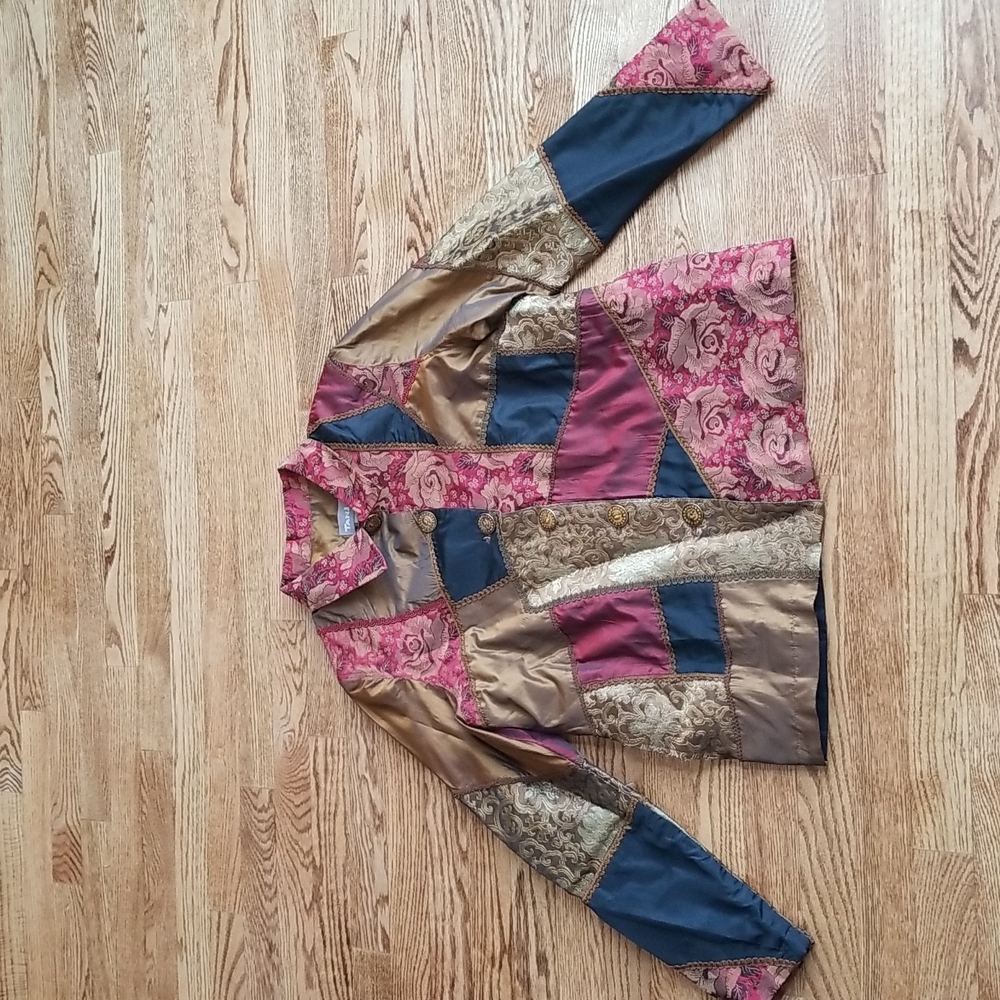 (S) TanJay Made in India Patchwork Padded Shoulder Blazer Jacket Traditional